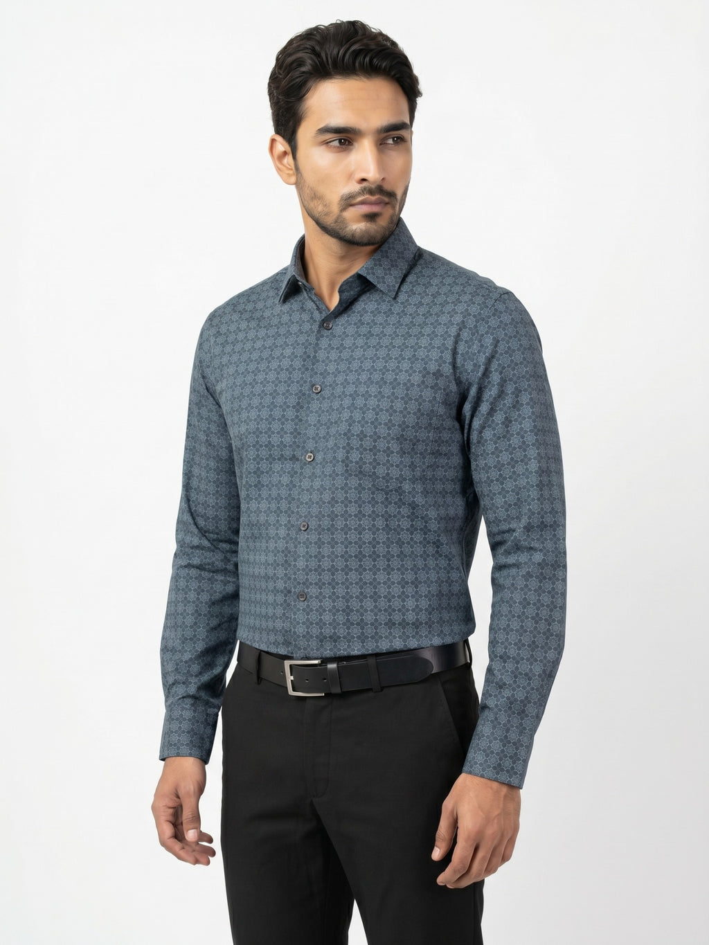 Men's Teal Blue Medallion Print Full-Sleeve Shirt – 22572-01