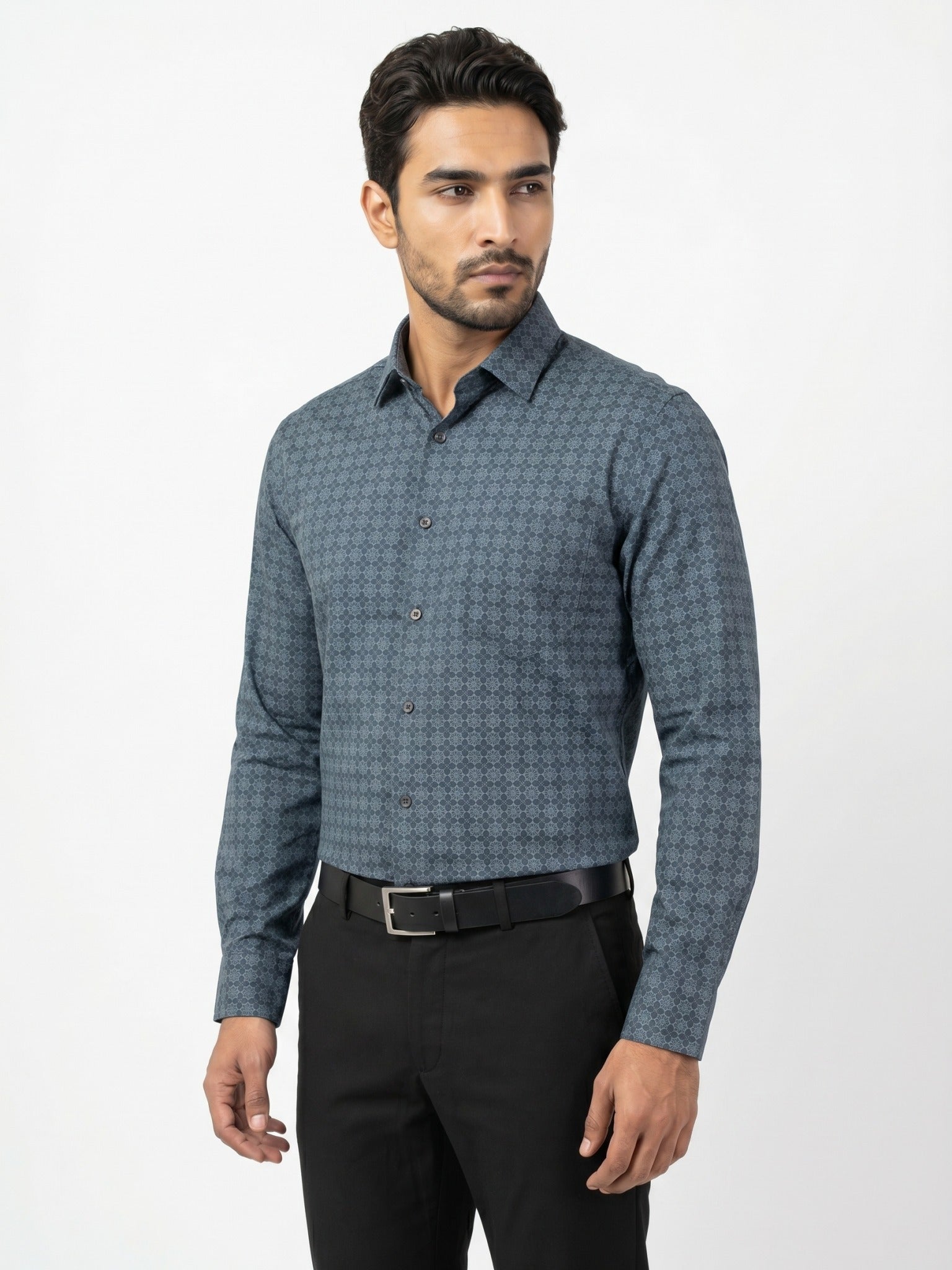 Men's Teal Blue Medallion Print Full-Sleeve Shirt – 22572-01