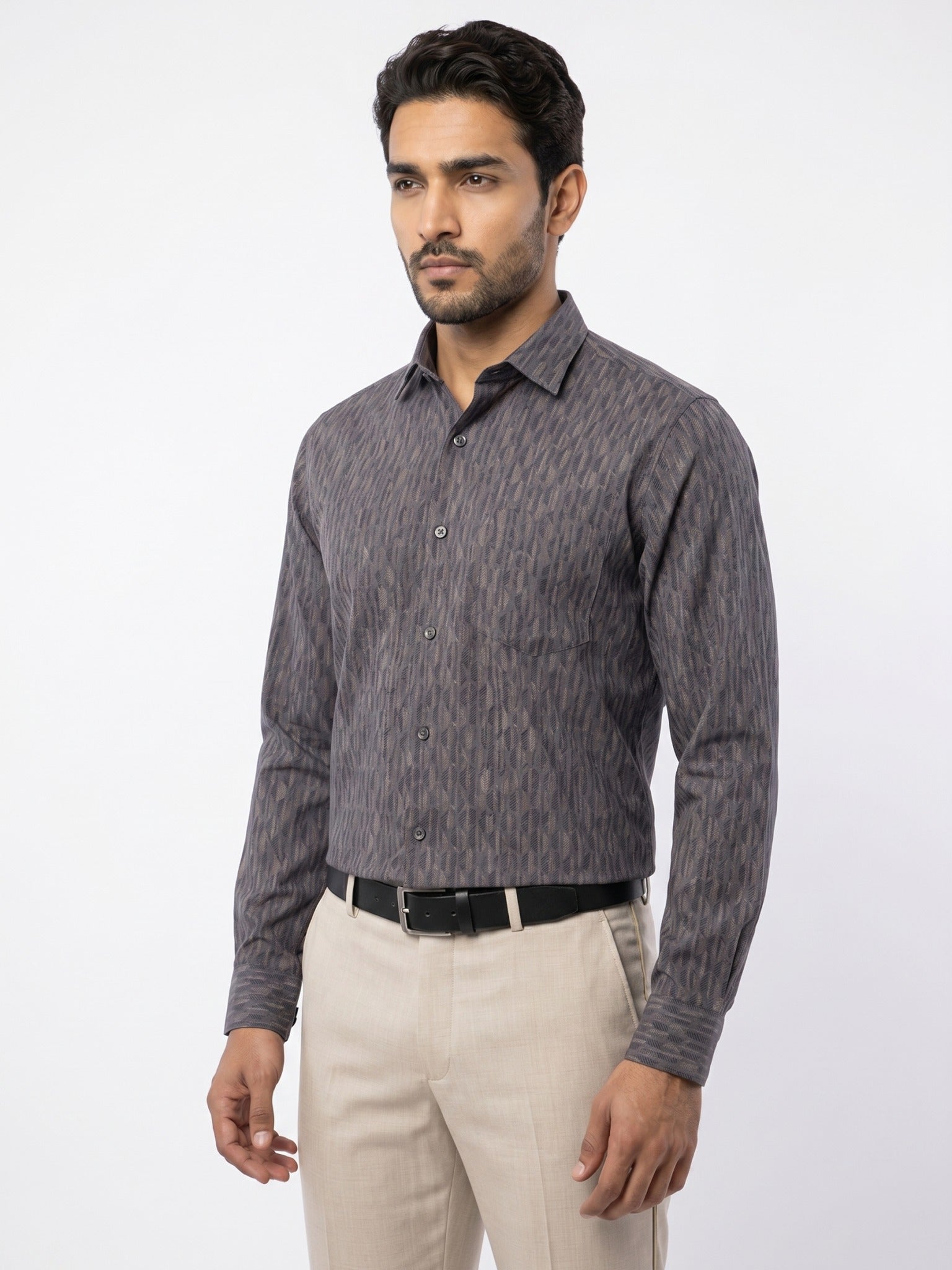 Men's Charcoal Grey Rangoli Print Full-Sleeve Shirt – Rangoli 574B