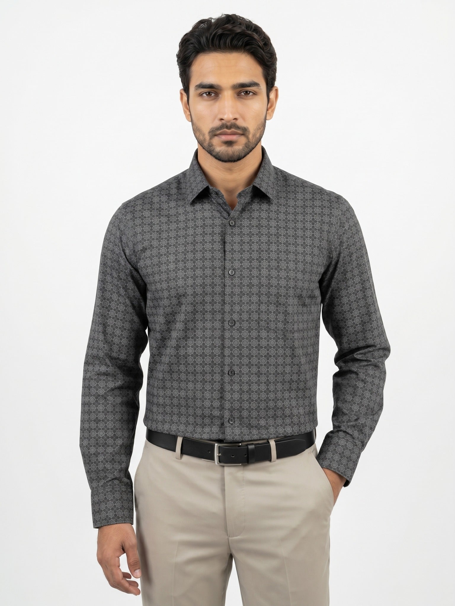 Men's Charcoal Grey Medallion Print Full-Sleeve Shirt – 22572-02