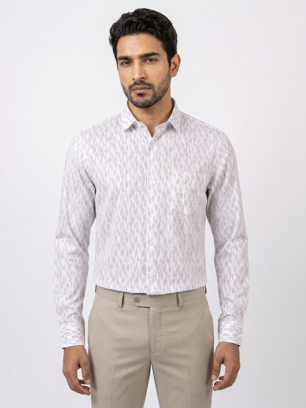 Men's White & Beige Rangoli Print Full-Sleeve Shirt – Rangoli 574A