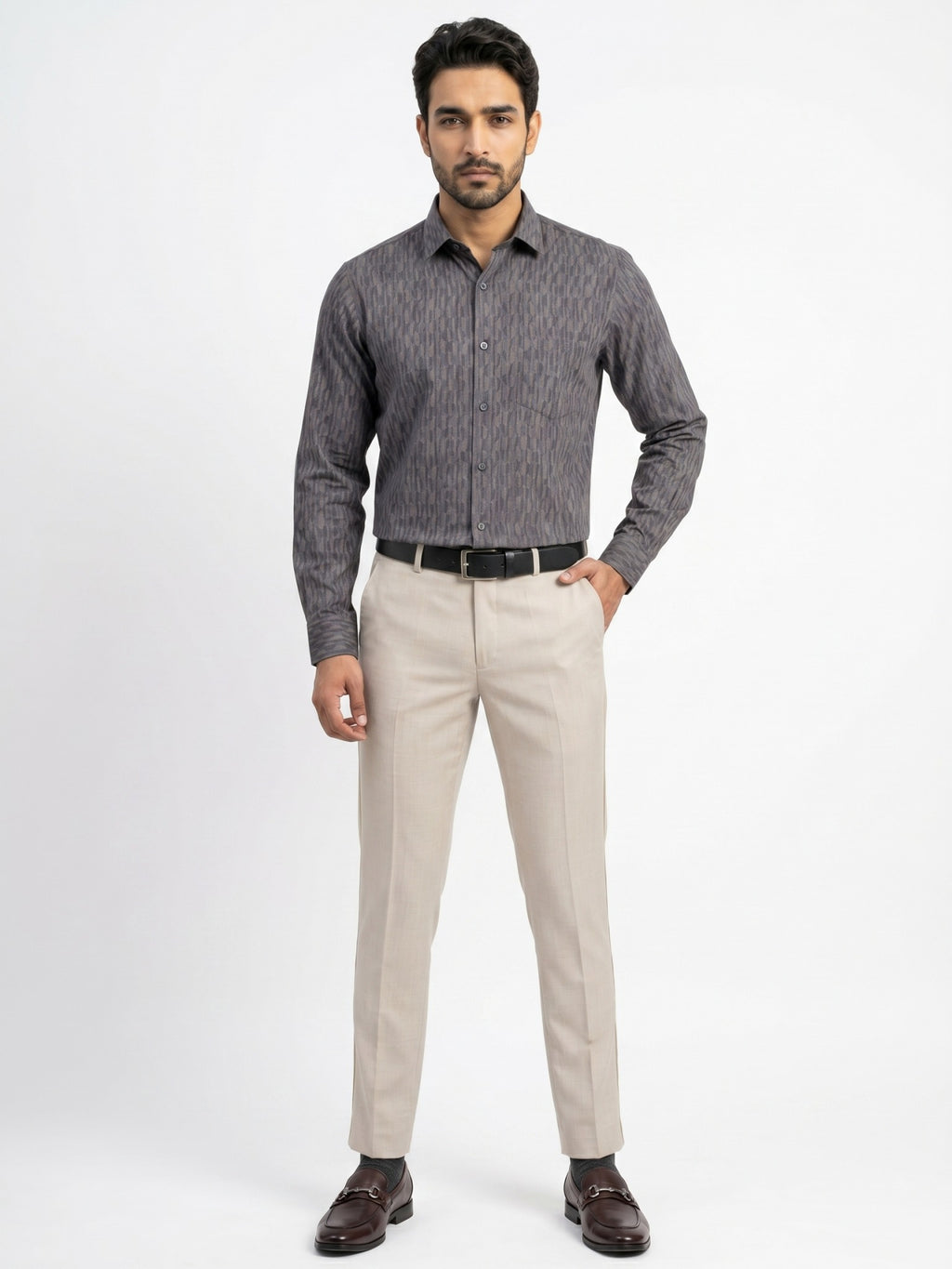 Men's Charcoal Grey Rangoli Print Full-Sleeve Shirt – Rangoli 574B