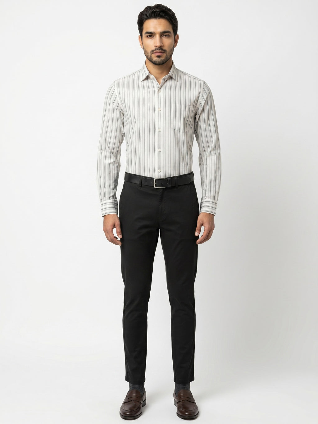 Men's White & Grey Striped Full-Sleeve Shirt – 22945-1