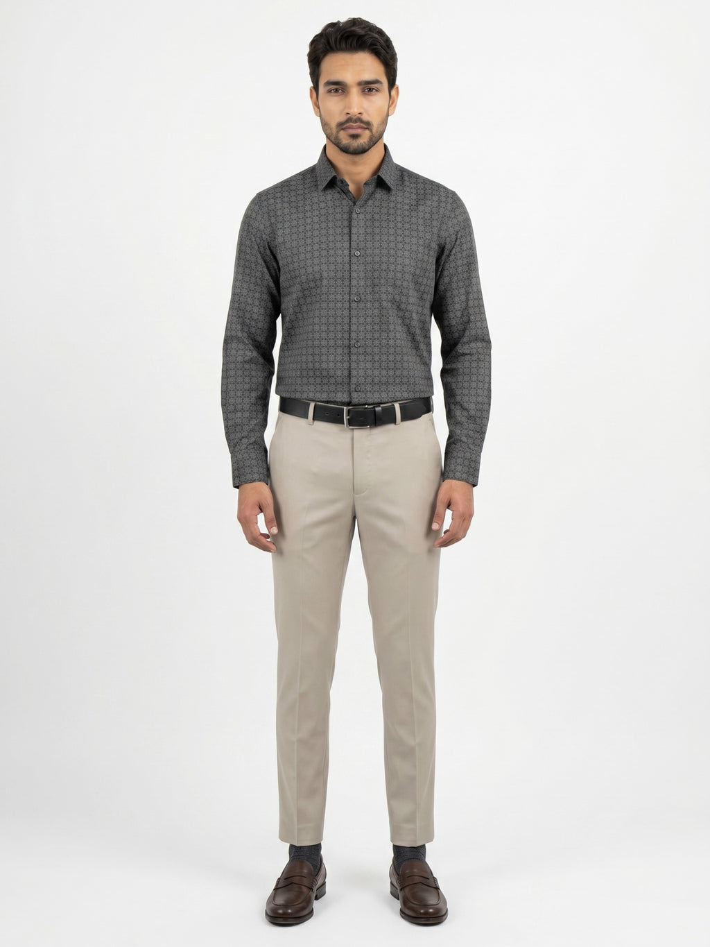 Men's Charcoal Grey Medallion Print Full-Sleeve Shirt – 22572-02