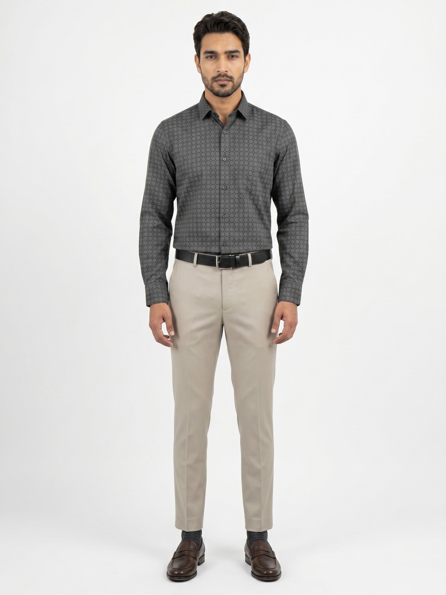 Men's Charcoal Grey Medallion Print Full-Sleeve Shirt – 22572-02