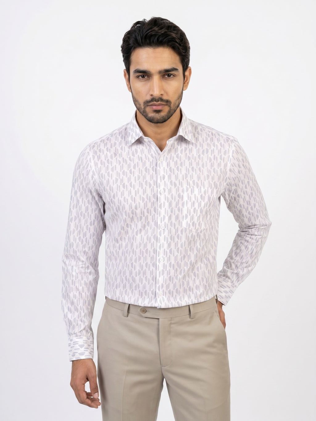 Men's White & Beige Rangoli Print Full-Sleeve Shirt – Rangoli 574A