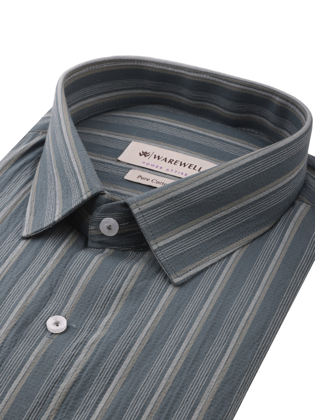 Men's Grey Striped Full-Sleeve Shirt – 22945-2