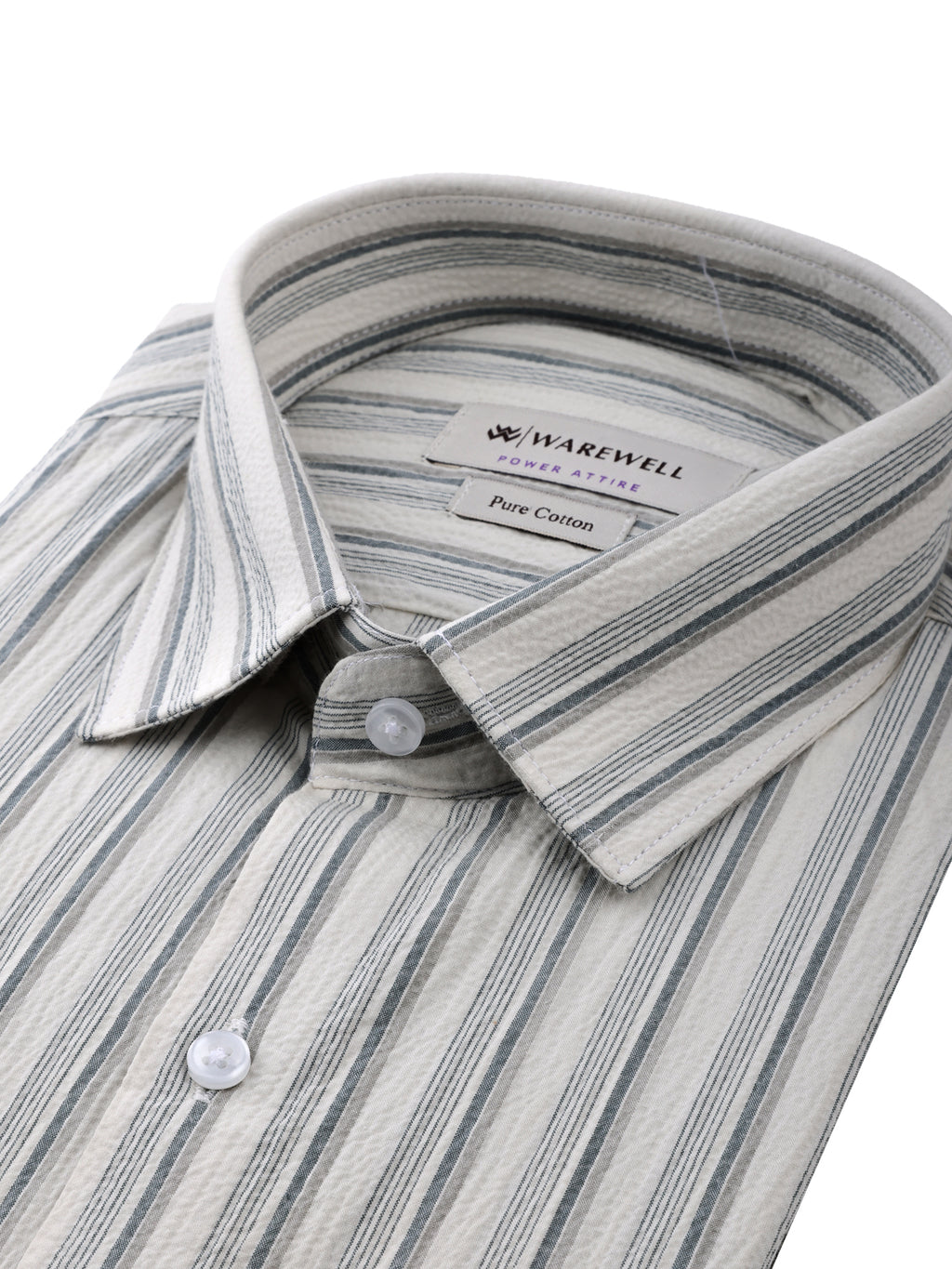 Men's White & Grey Striped Full-Sleeve Shirt – 22945-1