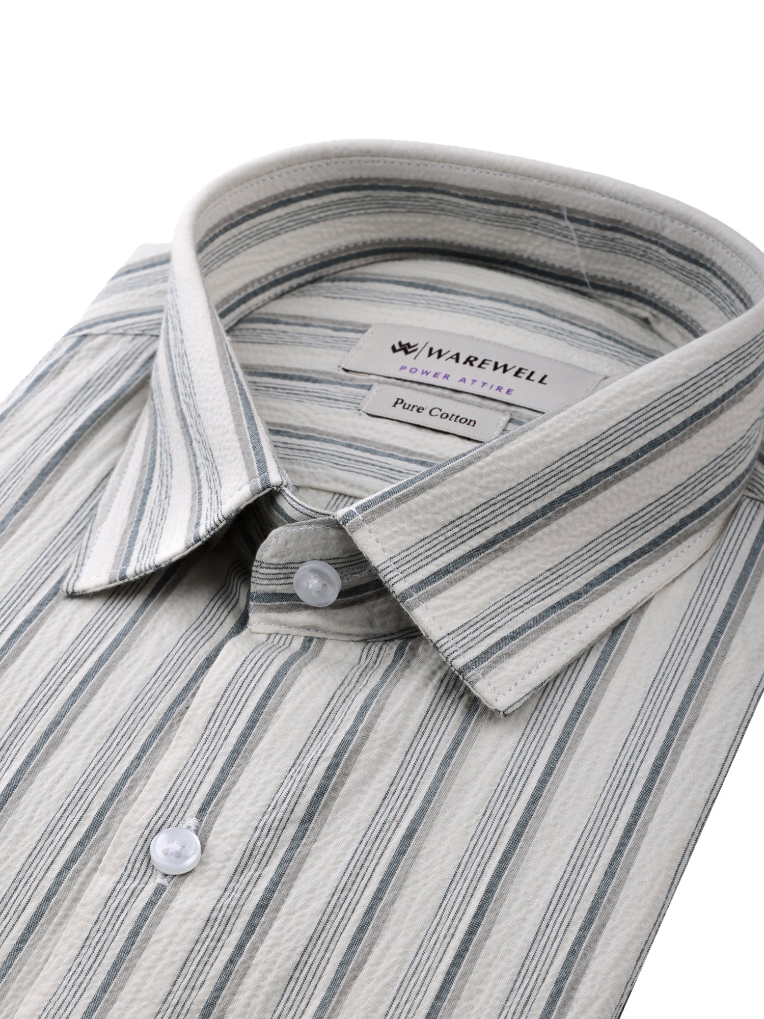 Men's White & Grey Striped Full-Sleeve Shirt – 22945-1