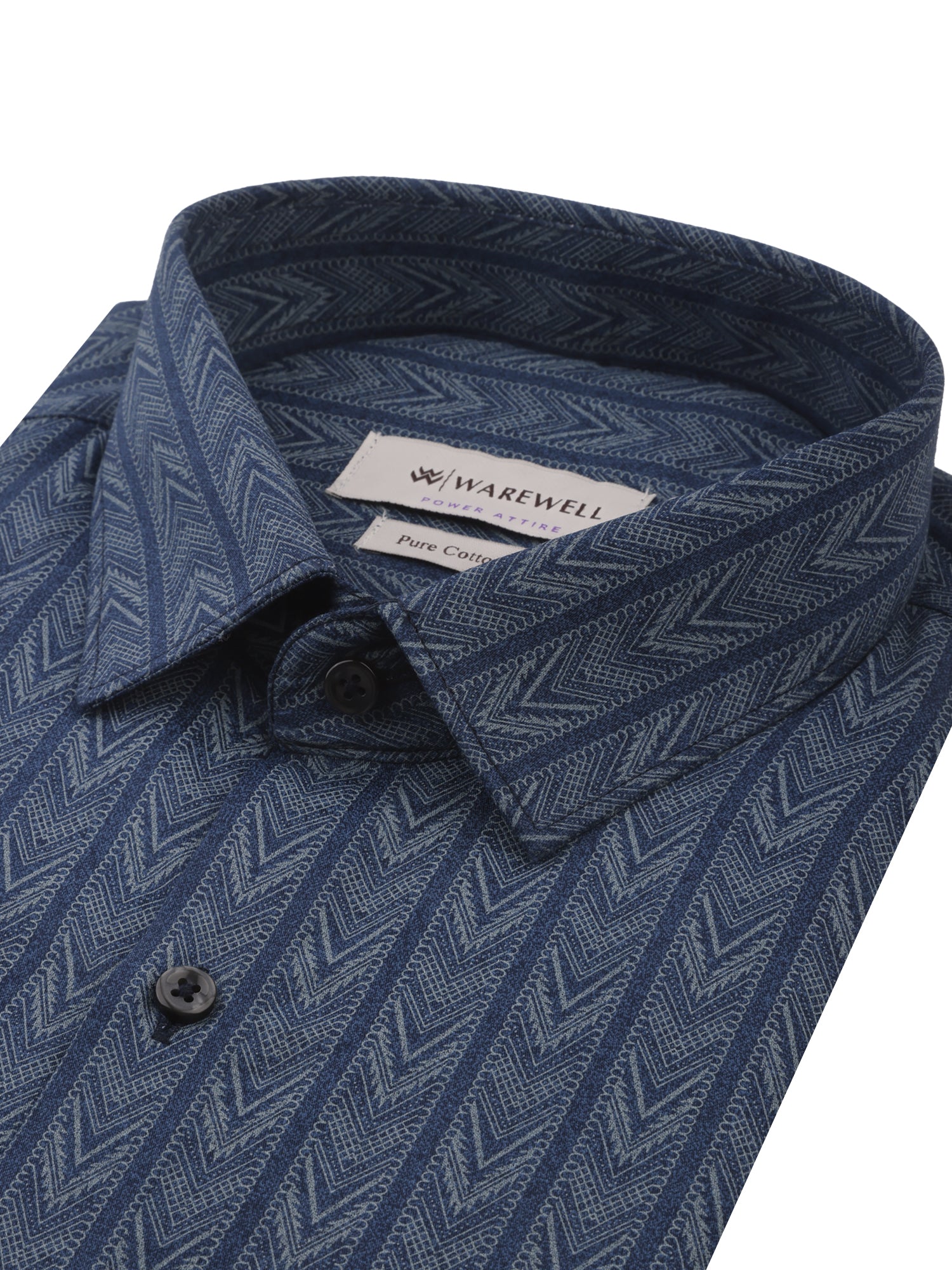 Men's Indigo Blue Chevron Print Full-Sleeve Shirt – 22656