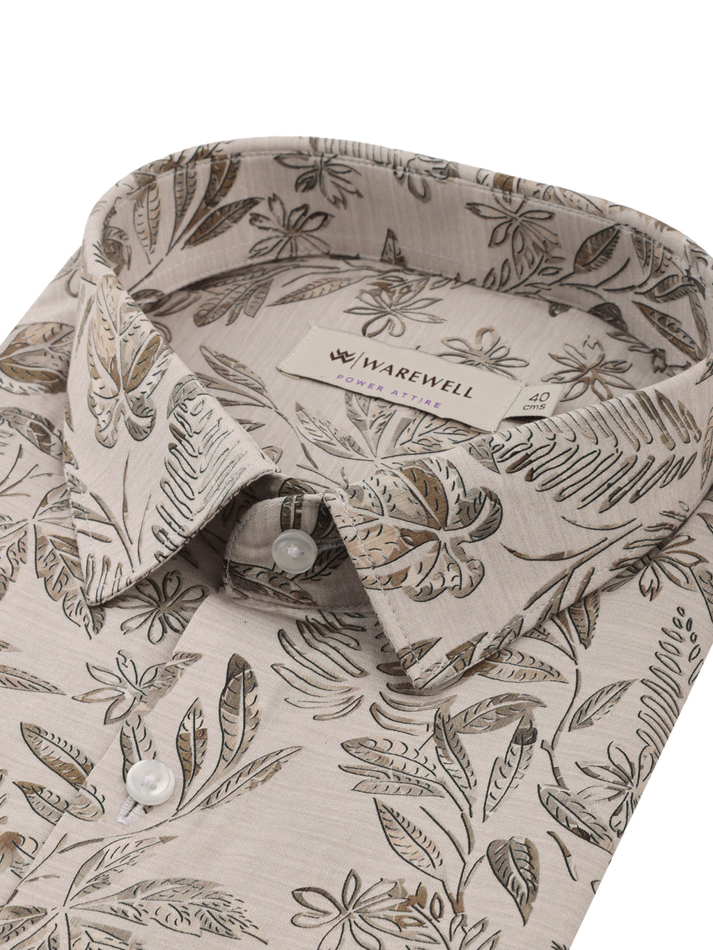 Men's Beige Tropical Leaf Print Full-Sleeve Shirt – 35196