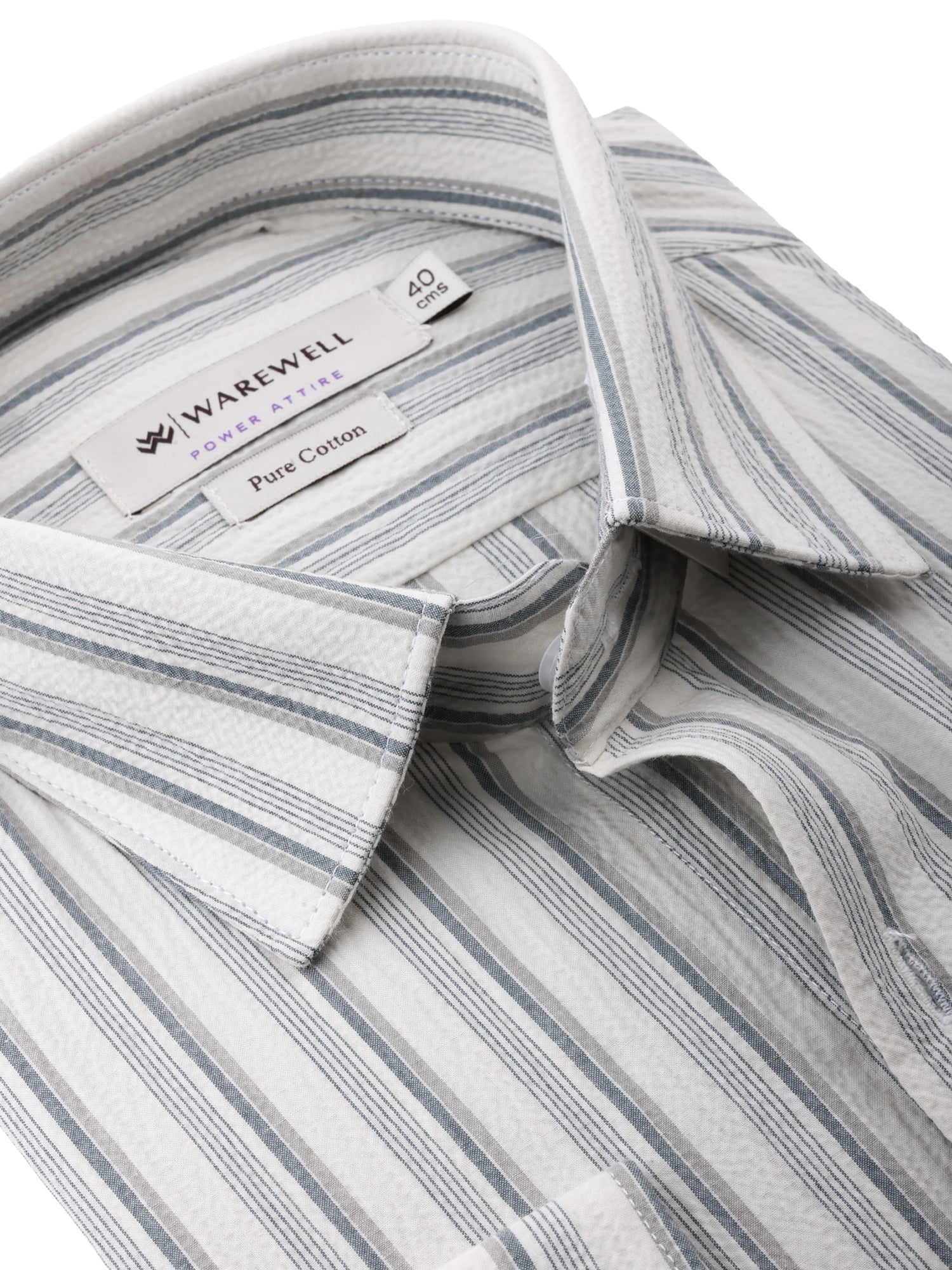 Men's White & Grey Striped Full-Sleeve Shirt – 22945-1