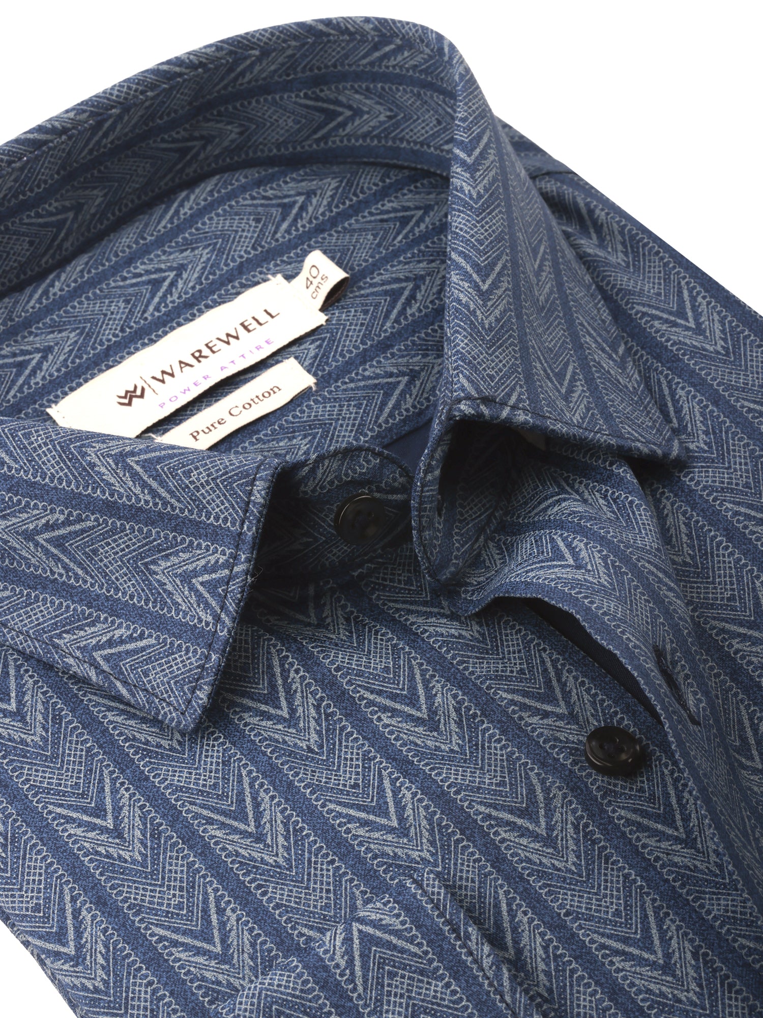 Men's Indigo Blue Chevron Print Full-Sleeve Shirt – 22656