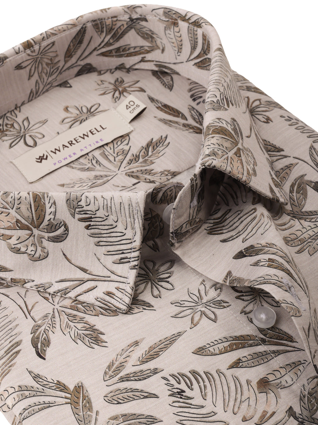 Men's Beige Tropical Leaf Print Full-Sleeve Shirt – 35196