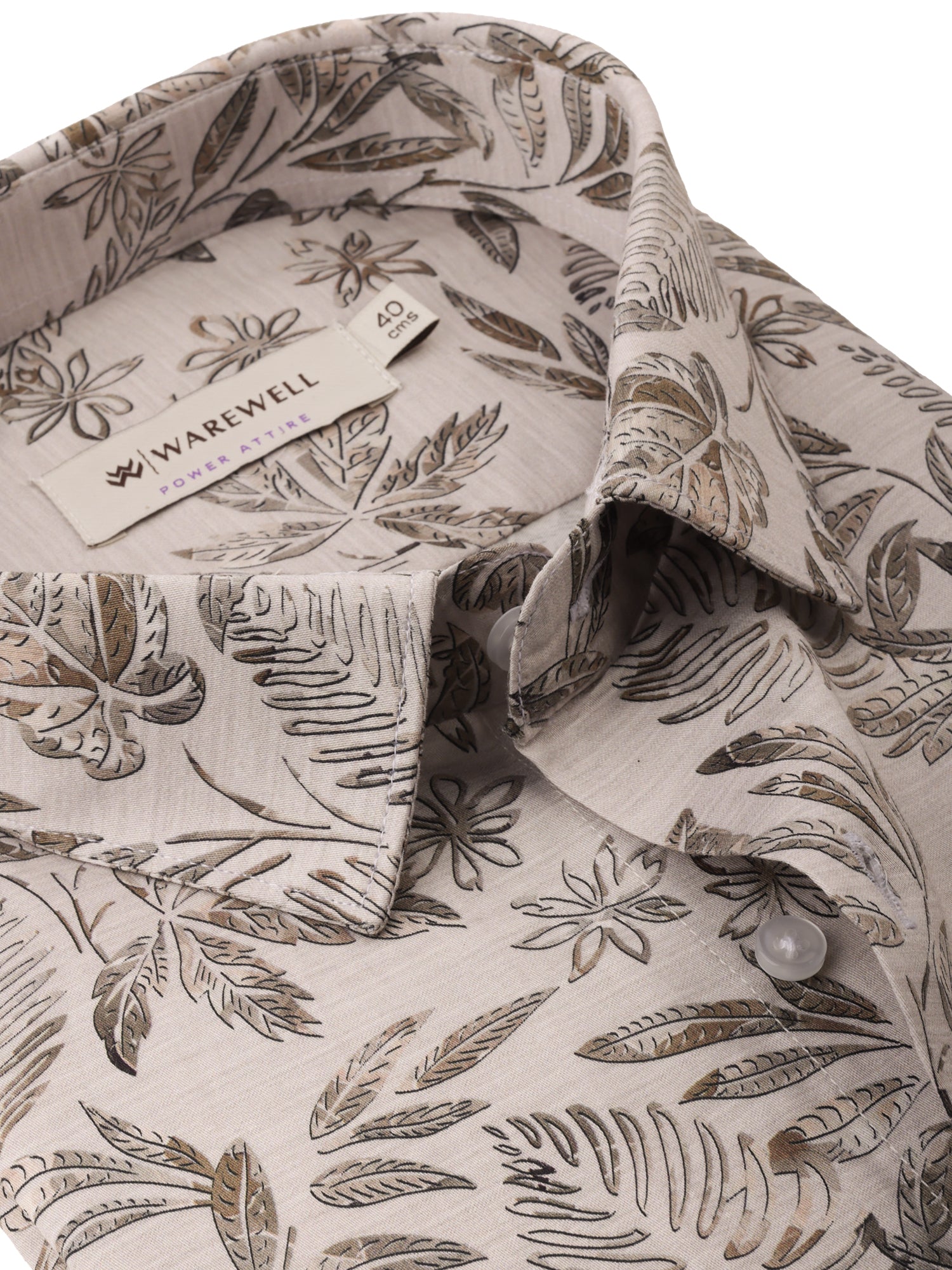 Men's Beige Tropical Leaf Print Full-Sleeve Shirt – 35196