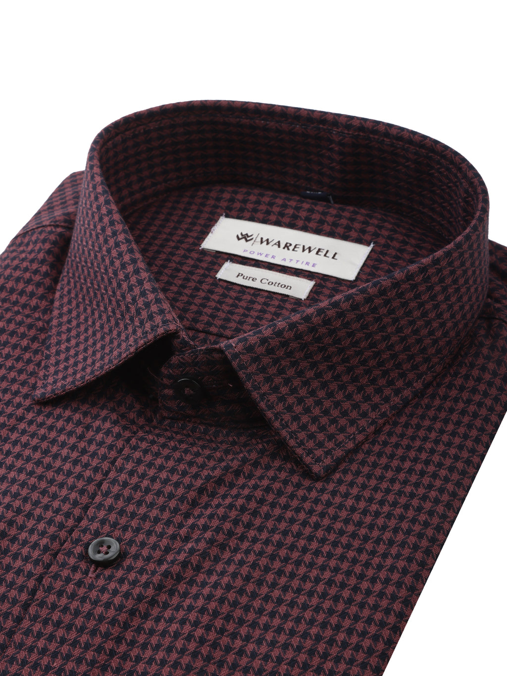 Men's Maroon Houndstooth Check Full-Sleeve Shirt – 47146