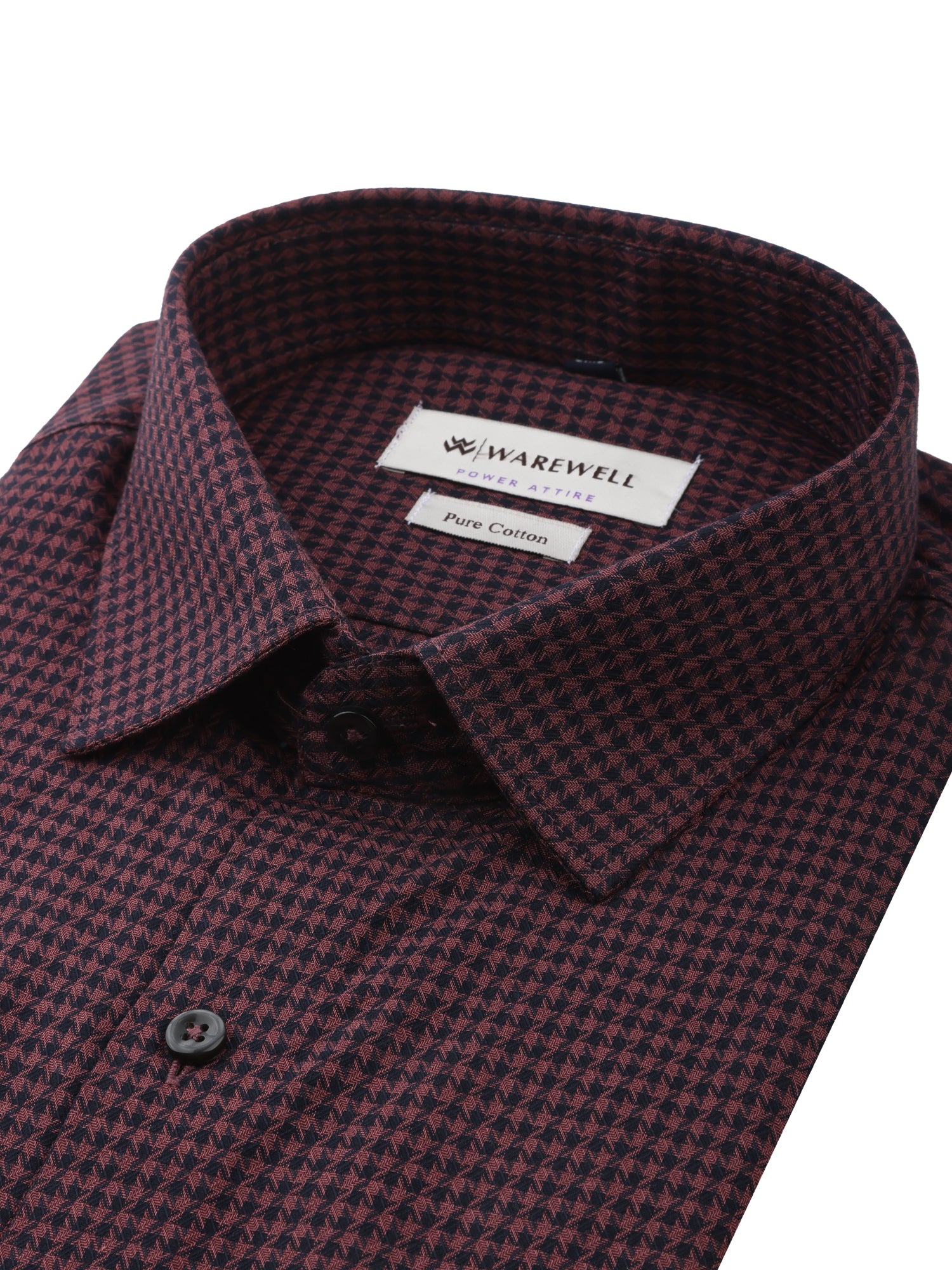 Men's Maroon Houndstooth Check Full-Sleeve Shirt – 47146