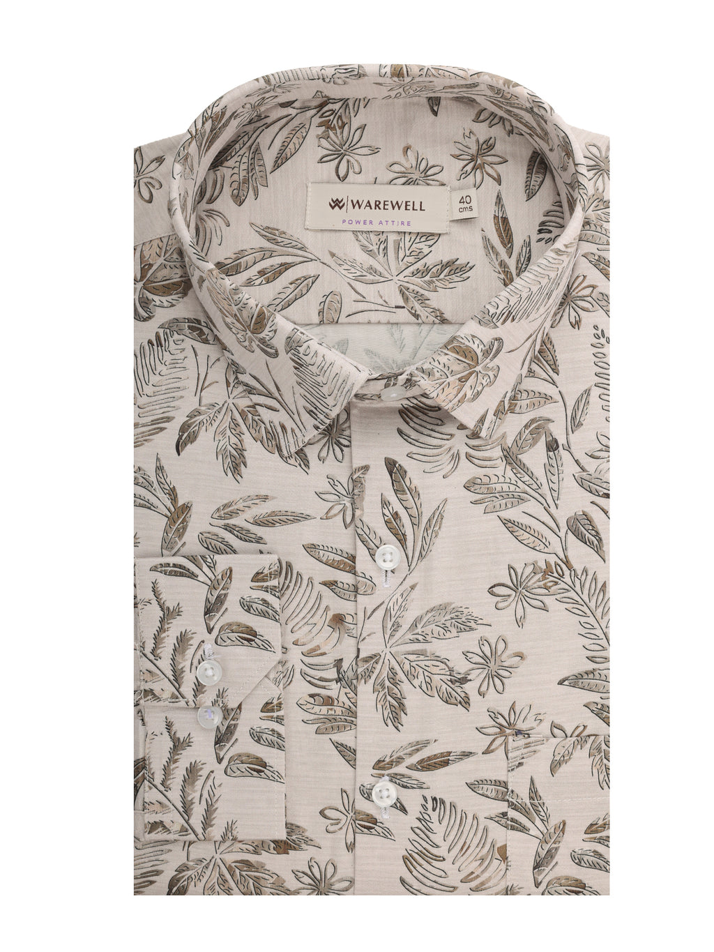 Men's Beige Tropical Leaf Print Full-Sleeve Shirt – 35196