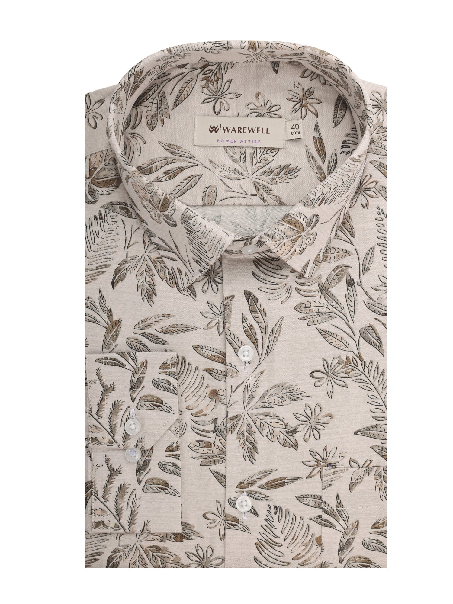 Men's Beige Tropical Leaf Print Full-Sleeve Shirt – 35196