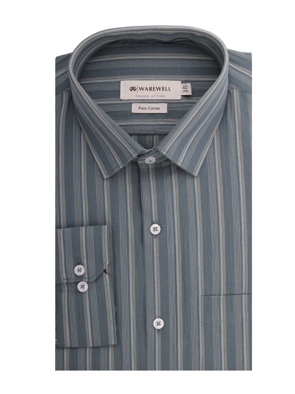 Men's Grey Striped Full-Sleeve Shirt – 22945-2