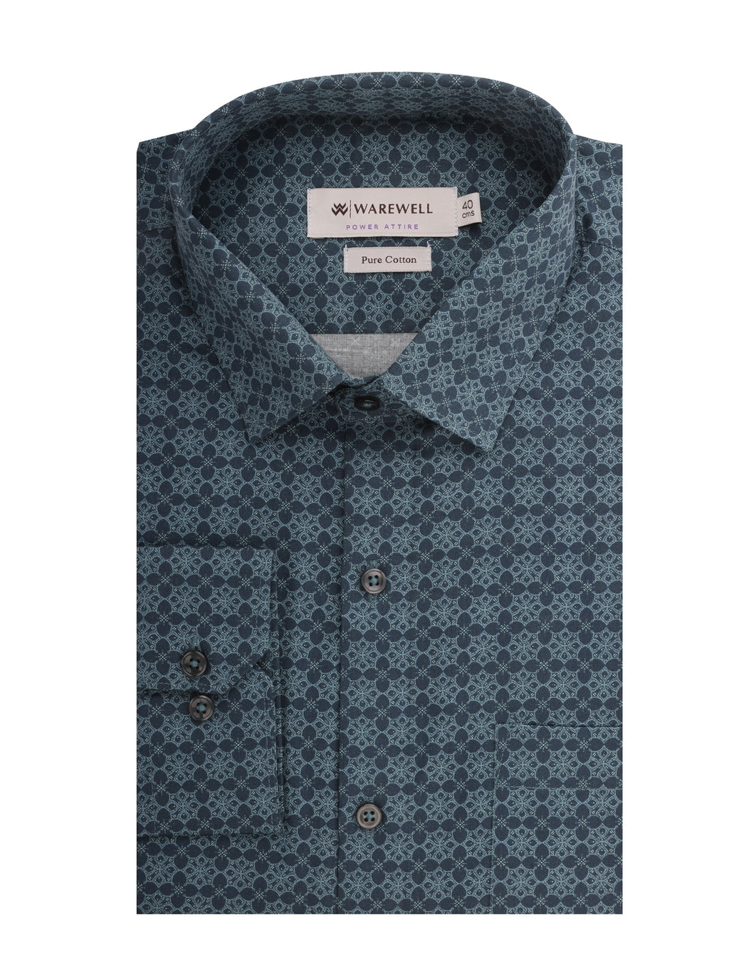 Men's Teal Blue Medallion Print Full-Sleeve Shirt – 22572-01