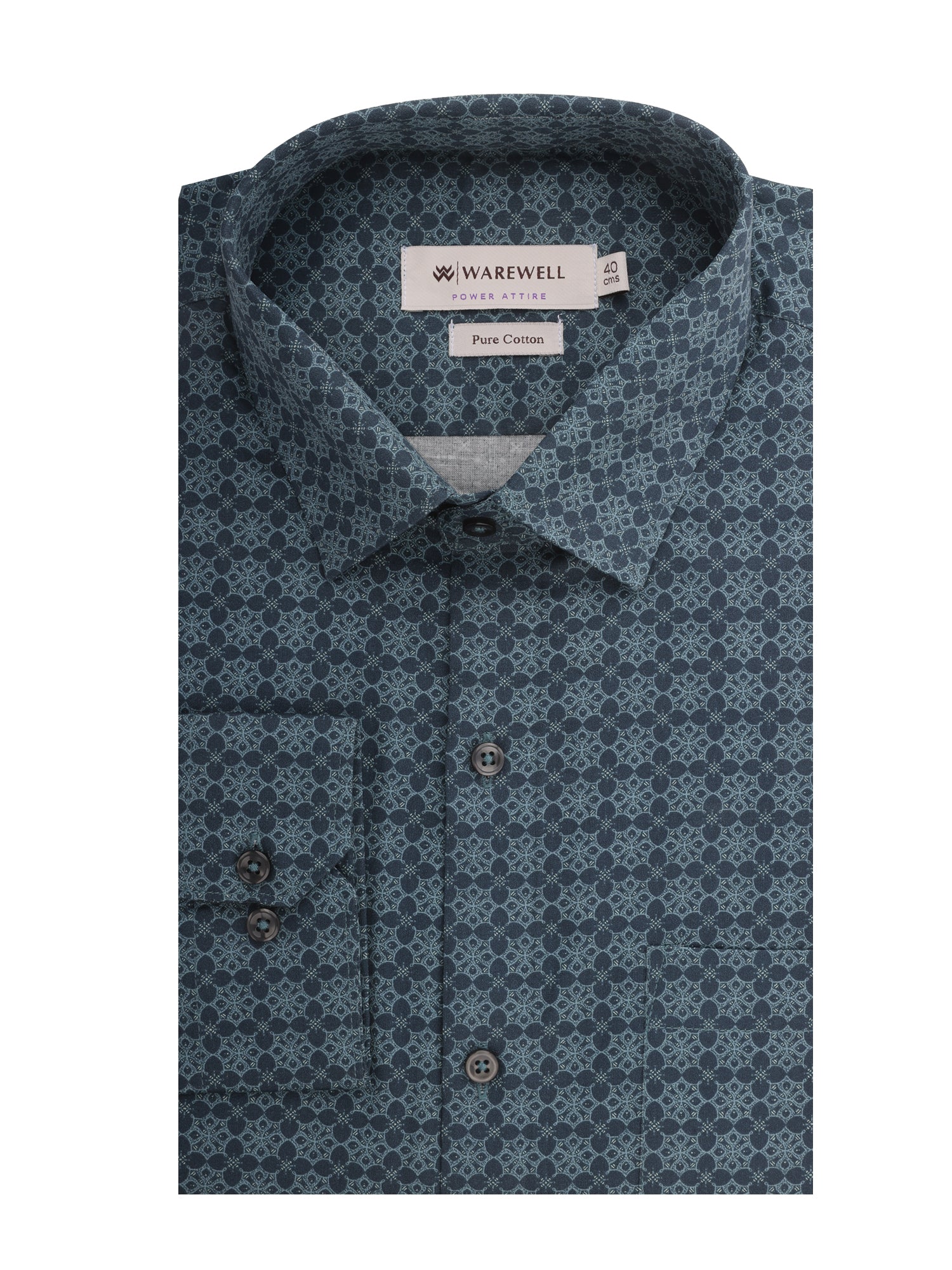 Men's Teal Blue Medallion Print Full-Sleeve Shirt – 22572-01