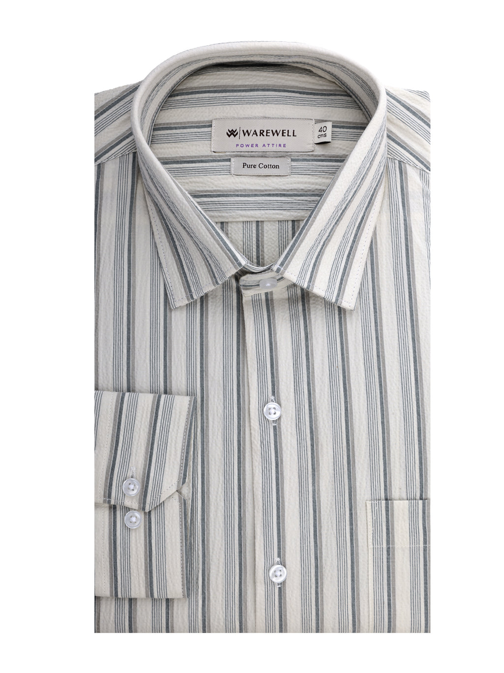 Men's White & Grey Striped Full-Sleeve Shirt – 22945-1