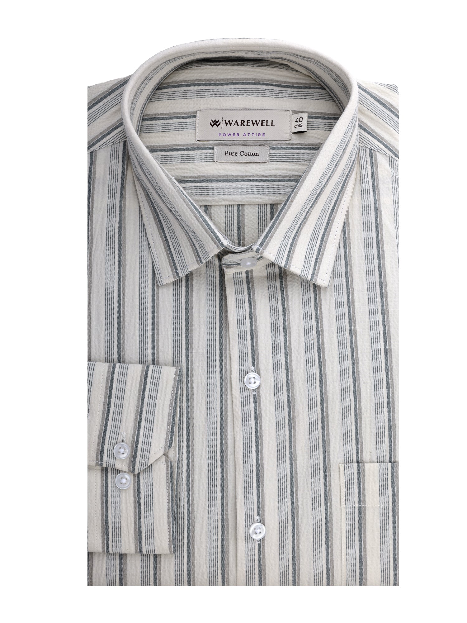 Men's White & Grey Striped Full-Sleeve Shirt – 22945-1