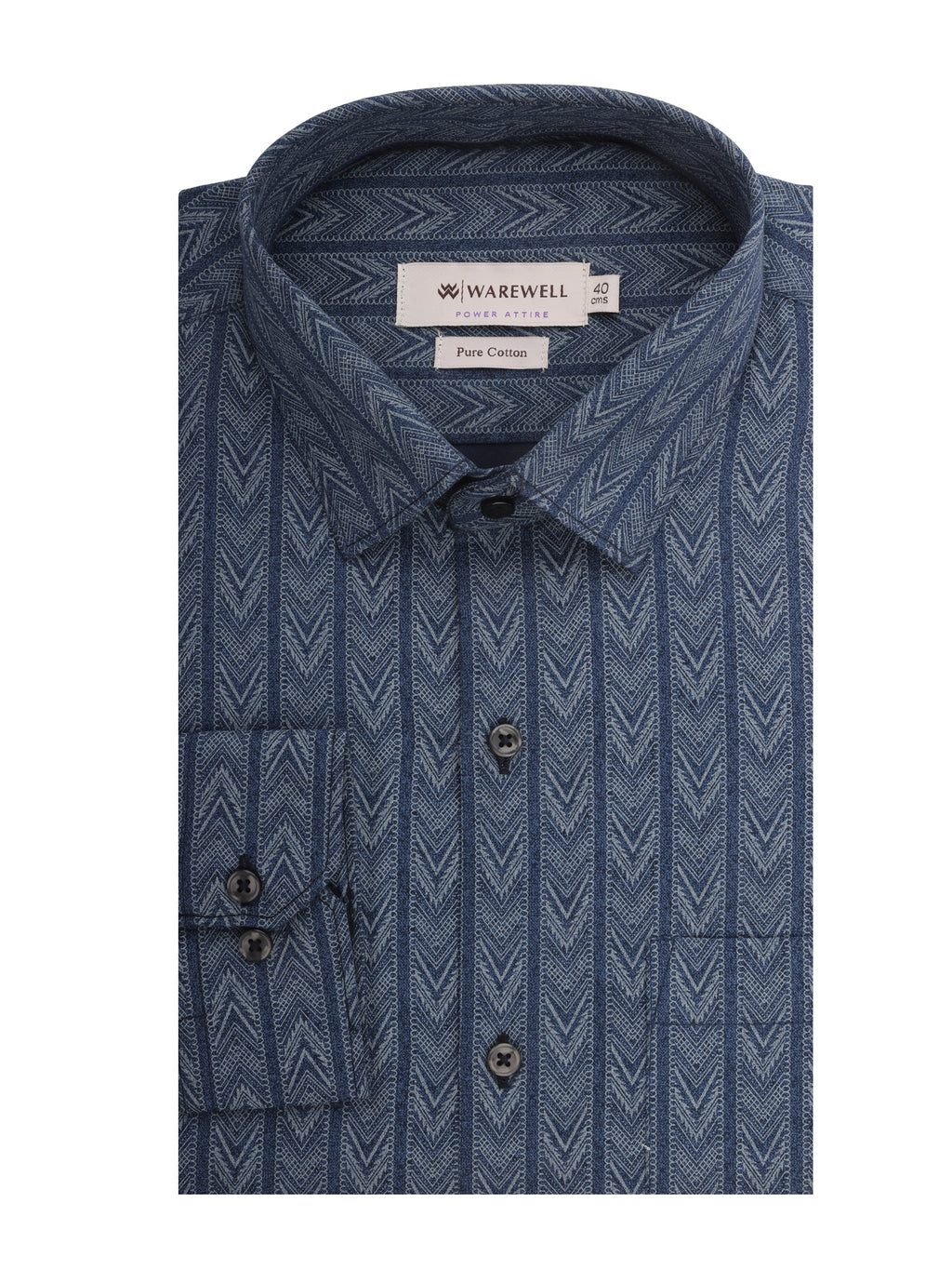 Men's Indigo Blue Chevron Print Full-Sleeve Shirt – 22656
