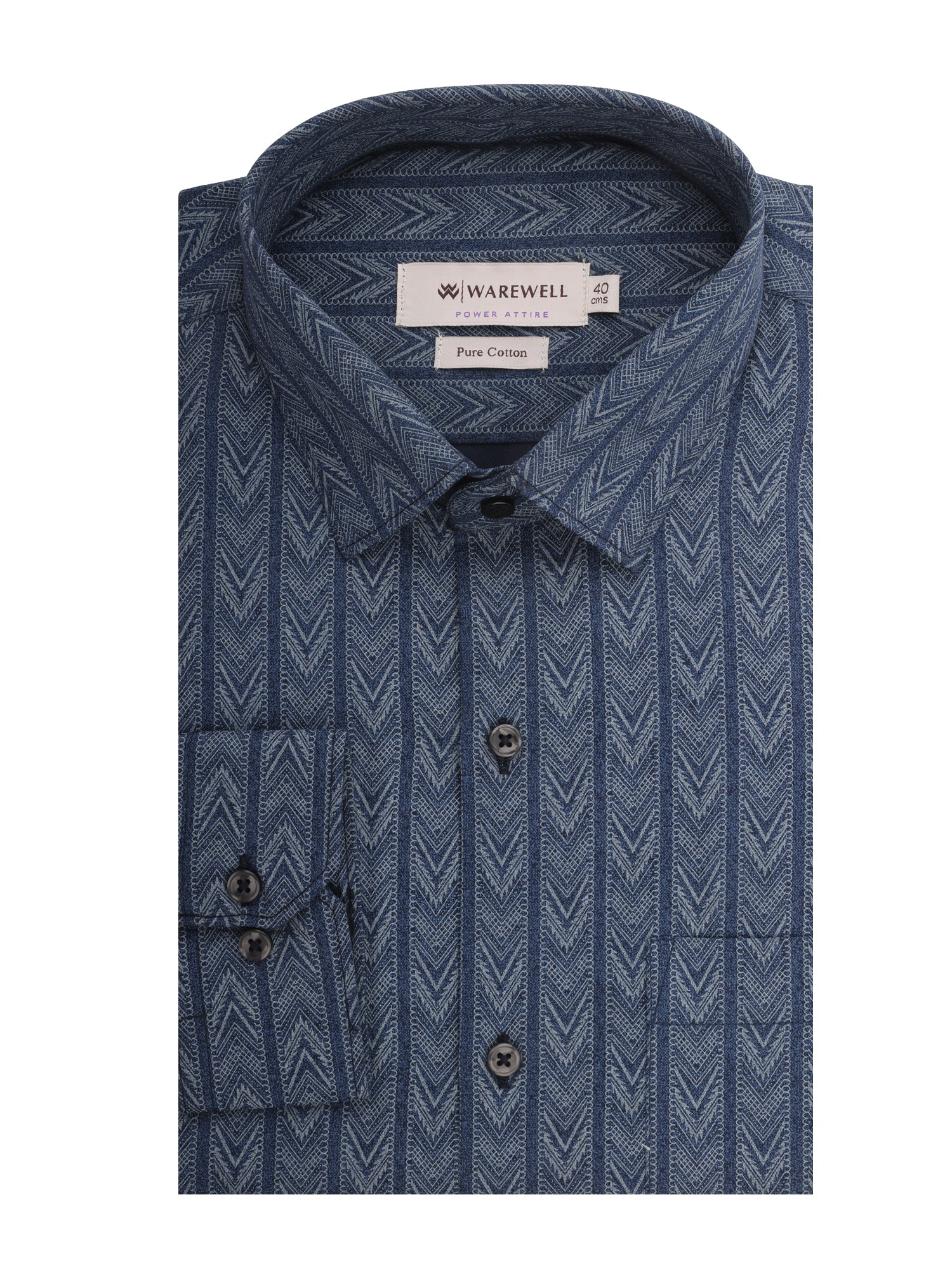 Men's Indigo Blue Chevron Print Full-Sleeve Shirt – 22656