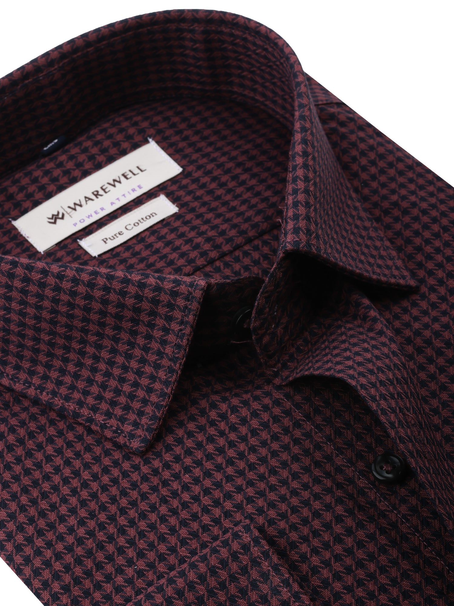 Men's Maroon Houndstooth Check Full-Sleeve Shirt – 47146