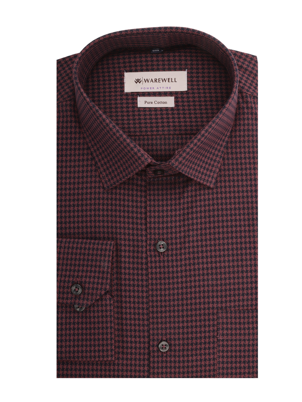 Men's Maroon Houndstooth Check Full-Sleeve Shirt – 47146