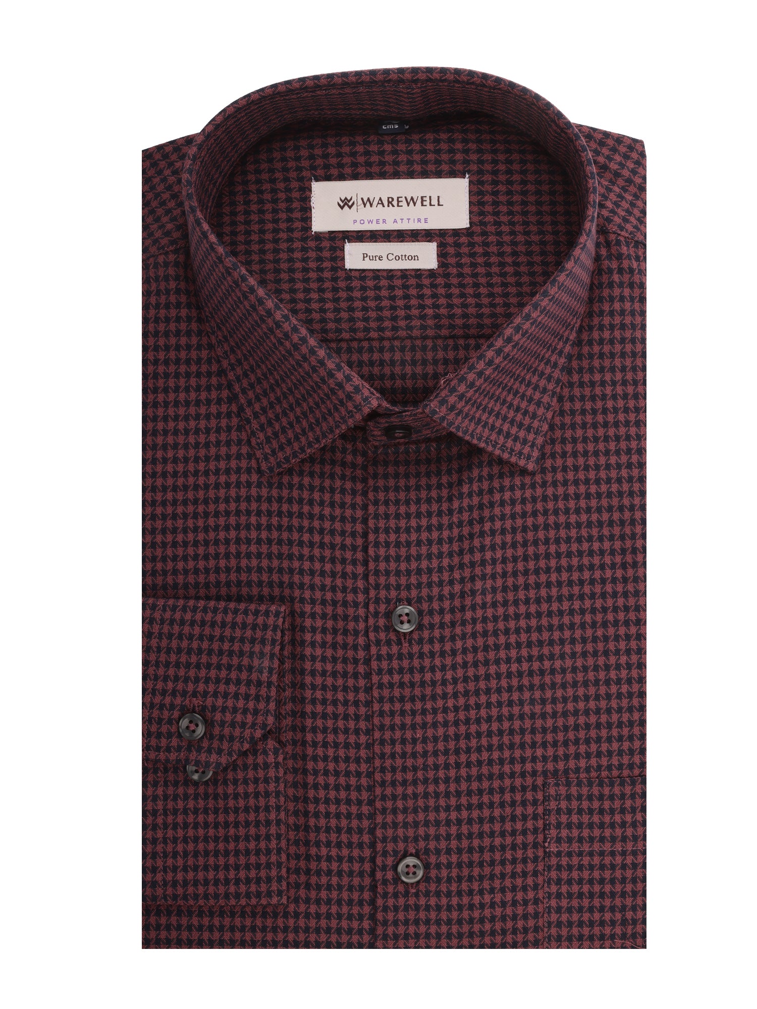 Men's Maroon Houndstooth Check Full-Sleeve Shirt – 47146